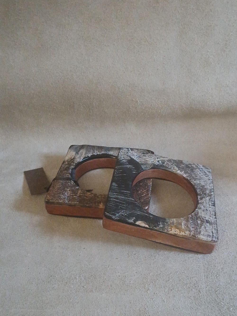 Handmade Horn And Wood Square Bangles in Brown and Black Haiti NEW